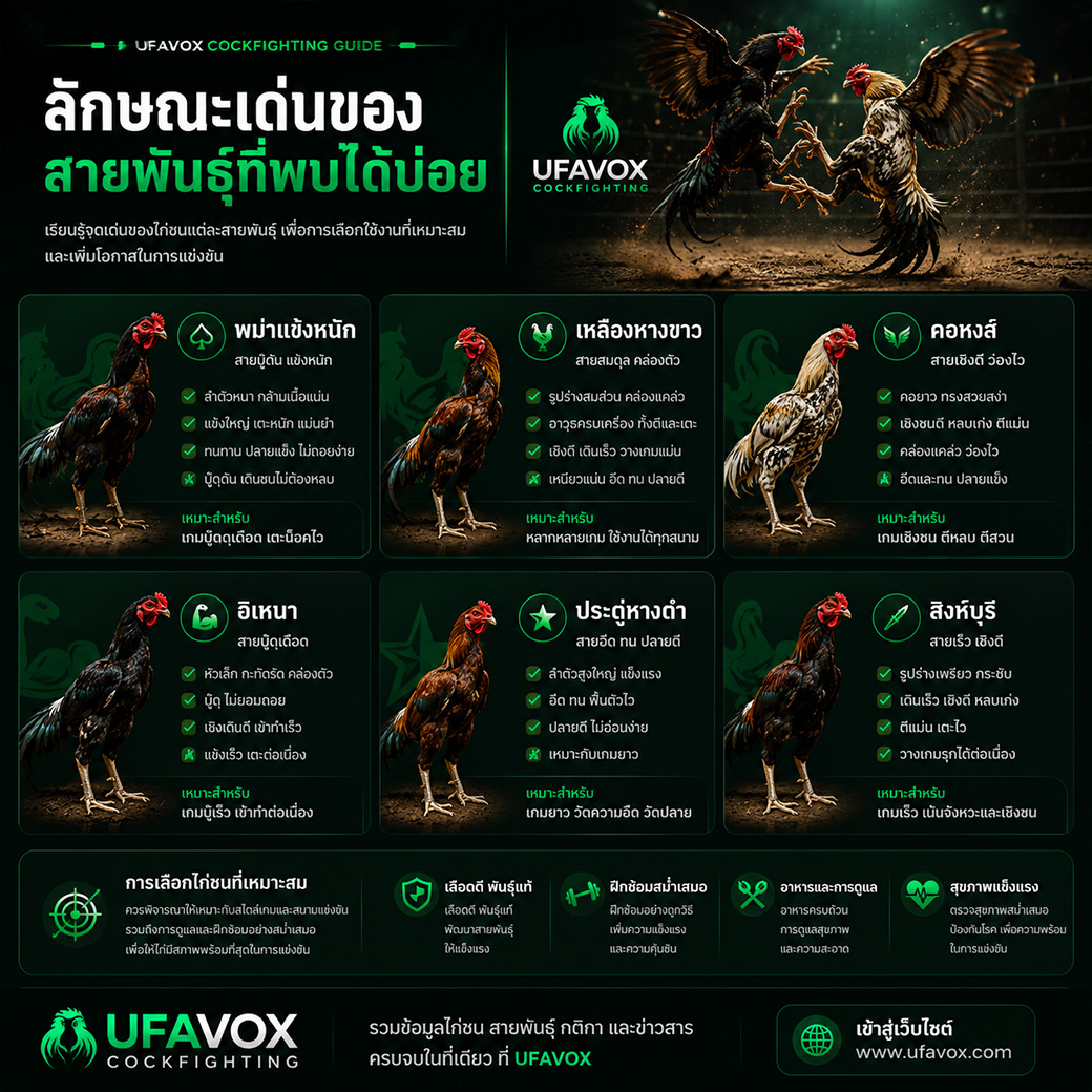 ข้อมูลสายพันธุ์ไก่ชนสำหรับผู้ติดตามไก่ชนออนไลน์