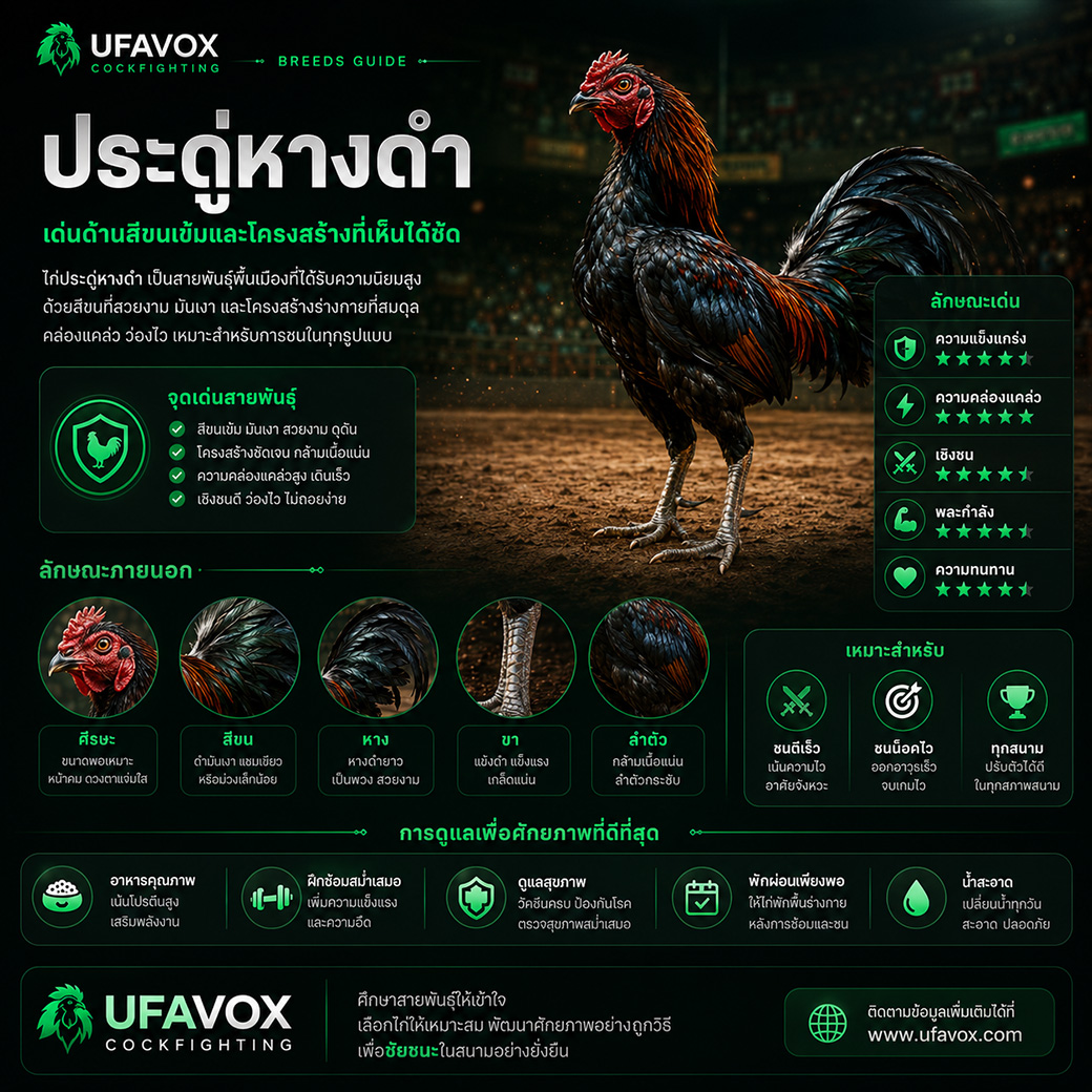 ไก่ประดู่หางดำ สายพันธุ์ไก่ชนไทยที่ผู้ติดตามไก่ชนออนไลน์สนใจ