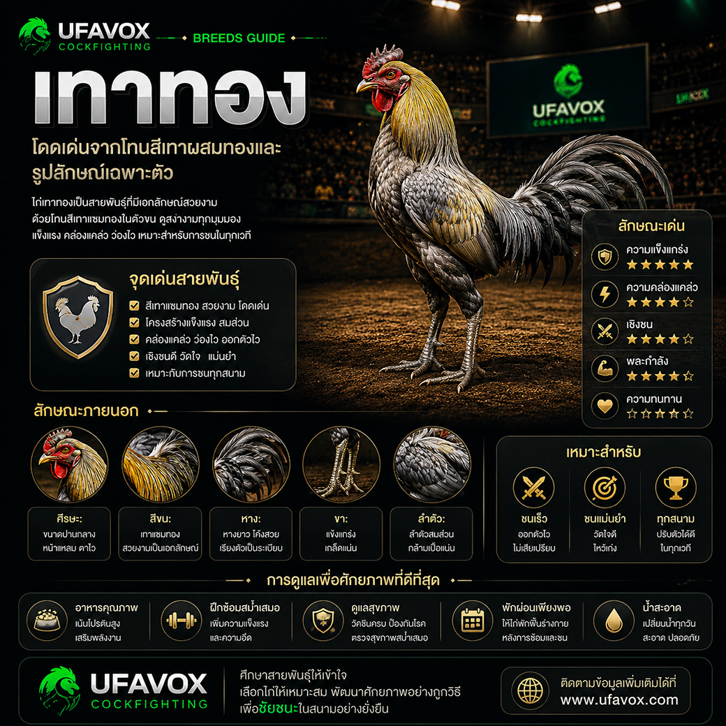 ไก่เทาทอง สายพันธุ์ไก่ชนที่มีสีขนเทาผสมทอง