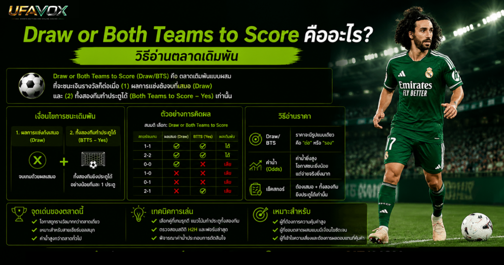 Draw or Both Teams to Score คืออะไร? วิธีอ่านราคา Draw or Both Teams to Score คืออะไร วิธีอ่านตลาดเดิมพัน-ufavox